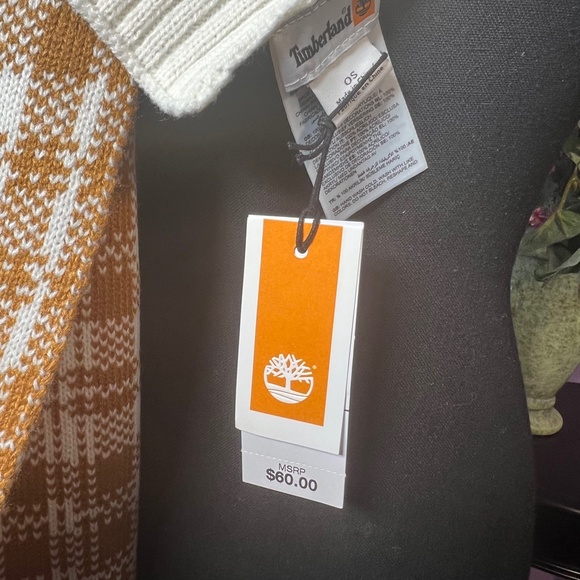 TIMBERLAND Digital Plaid Brown/Orange & White Scarf - Warm Winter Gear NWT - Picture 6 of 8
